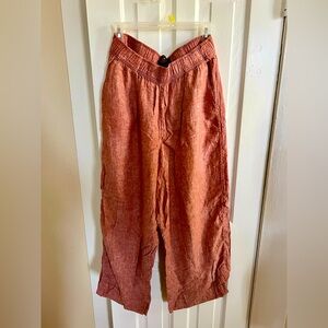 Tahari Womens Linen Wide Leg Pull On Pants Size L Pink European Flax Beachy